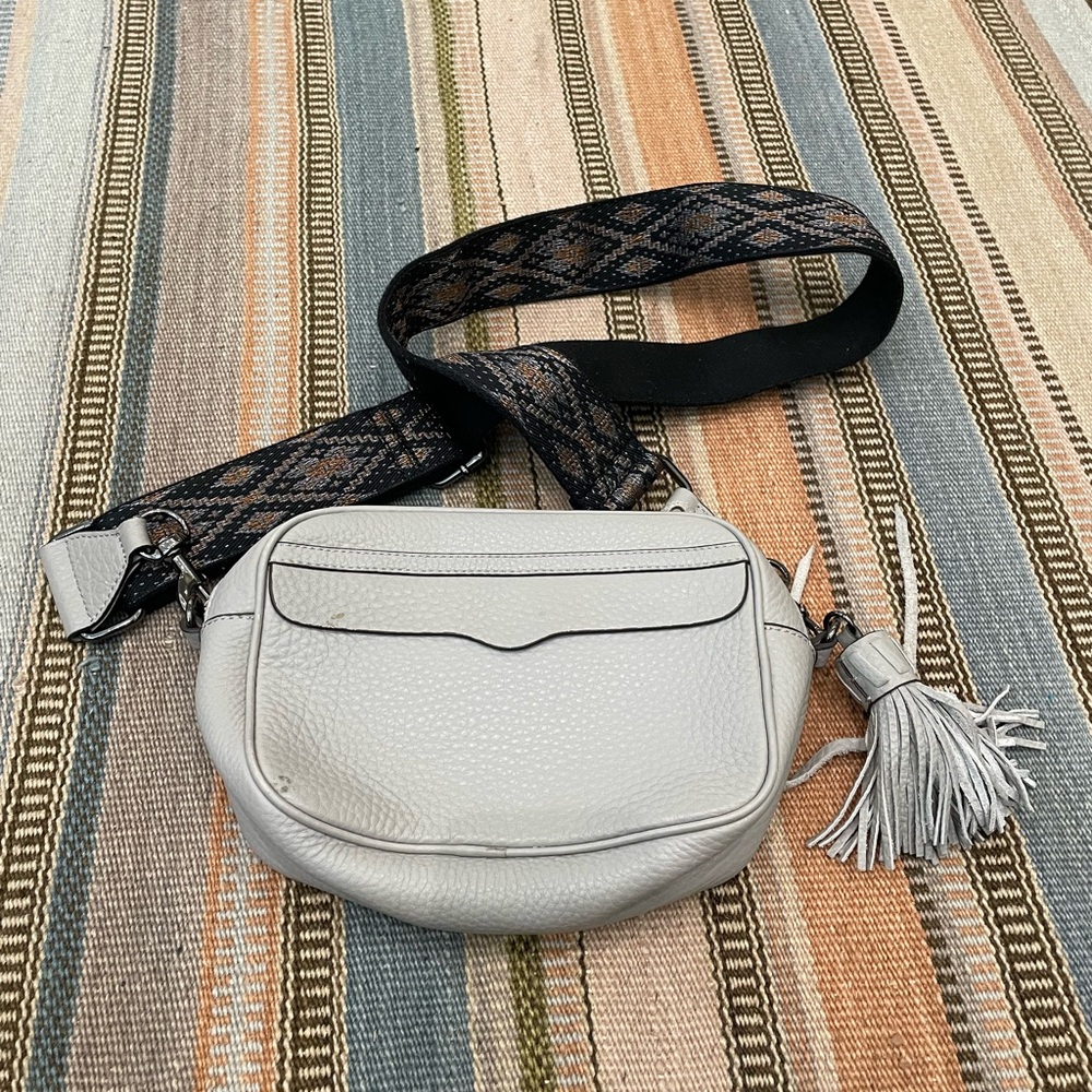 Rebecca Minkoff Grey Silver Pebble Leather Bag with Camera Strap